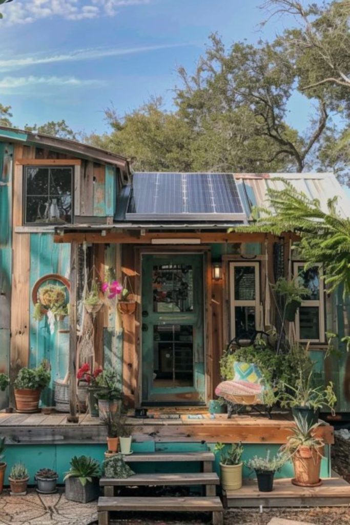 Reclaimed metal modern tiny home.
