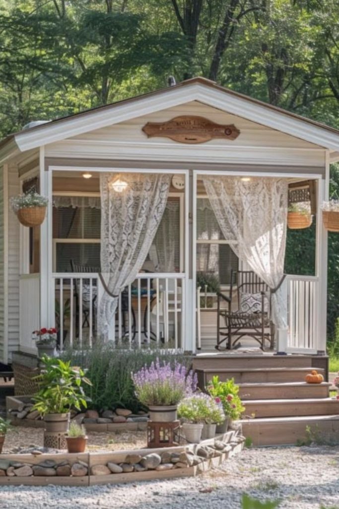 Tiny house with covered porch.