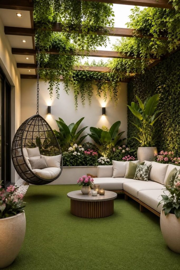 Elegant garden room salon interior.