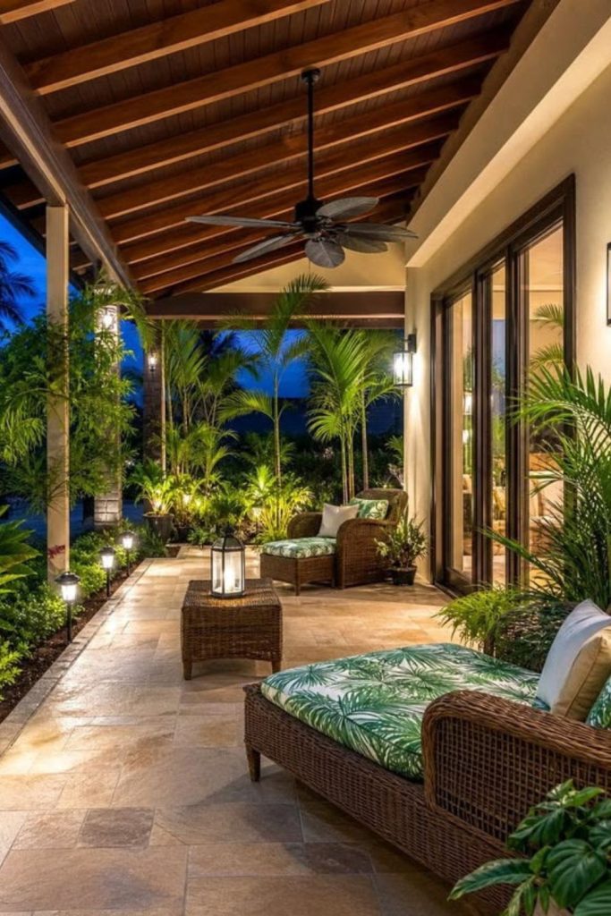 Tropical green small home exterior.