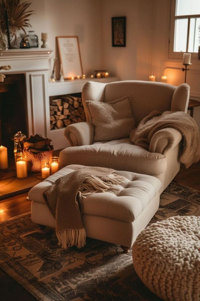 Ultimate cosy cocoon with layered furnishings.