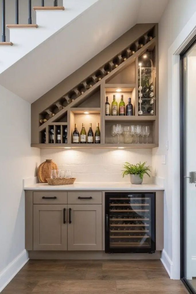 Stylish understairs bar storage cabinet.