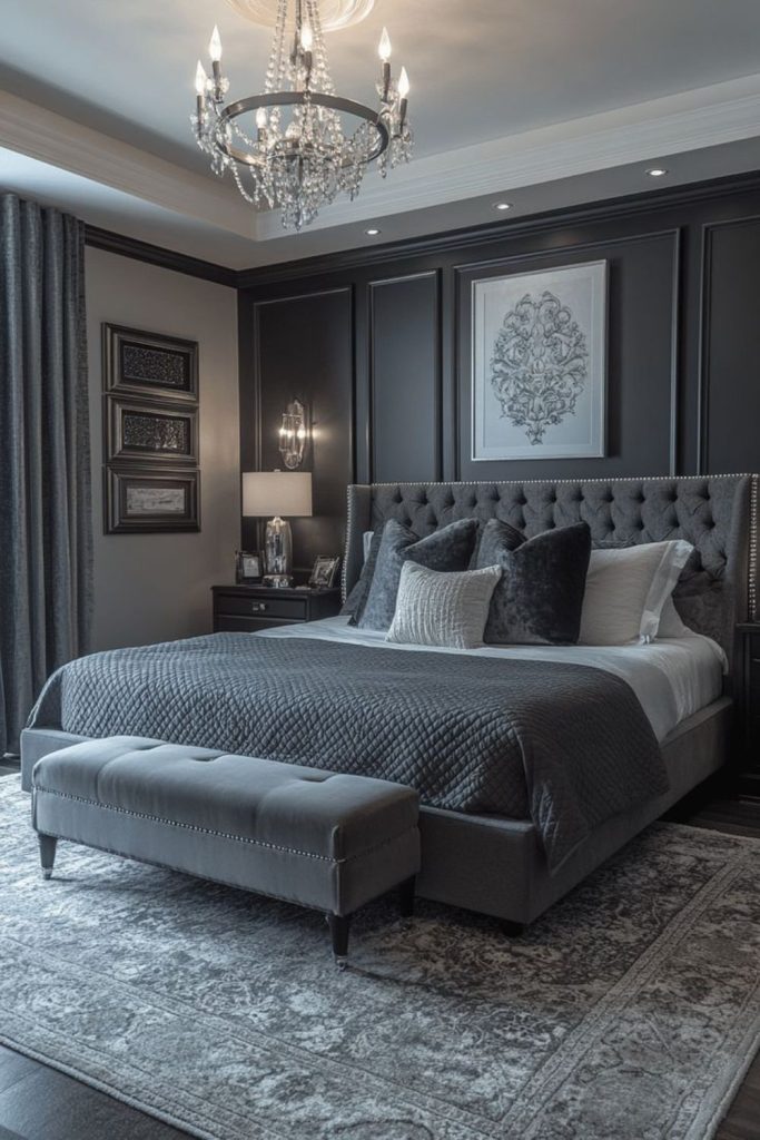Dark graphite modern luxury bedroom suite.