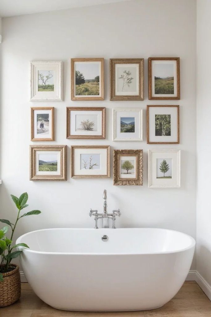Modern organic bathroom art arrangement