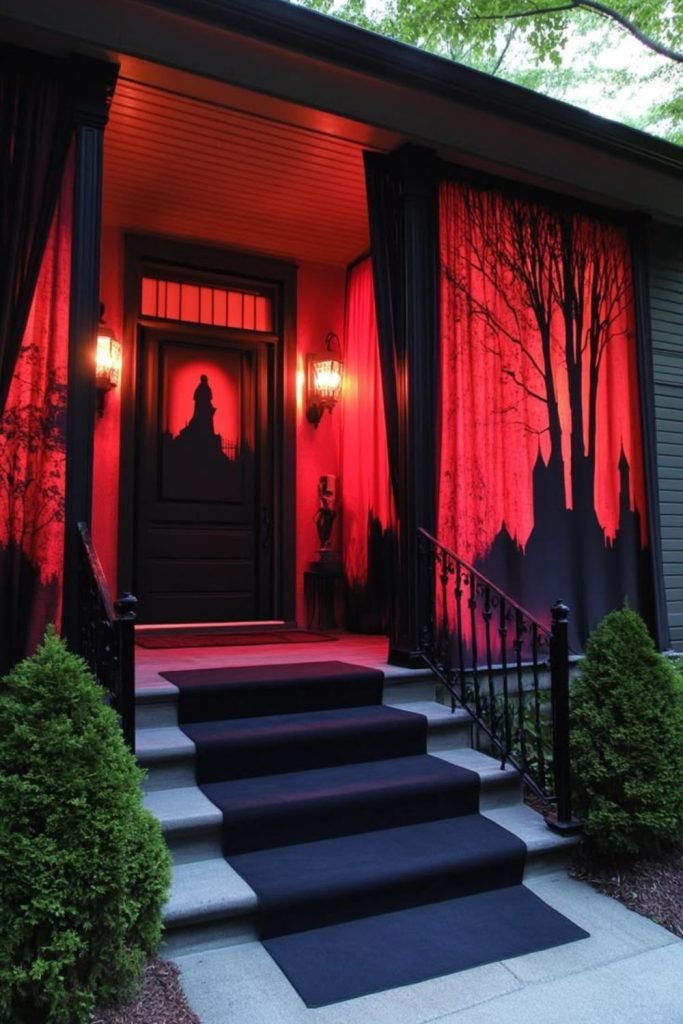 Elegant vampire inspired gothic porch decor.
