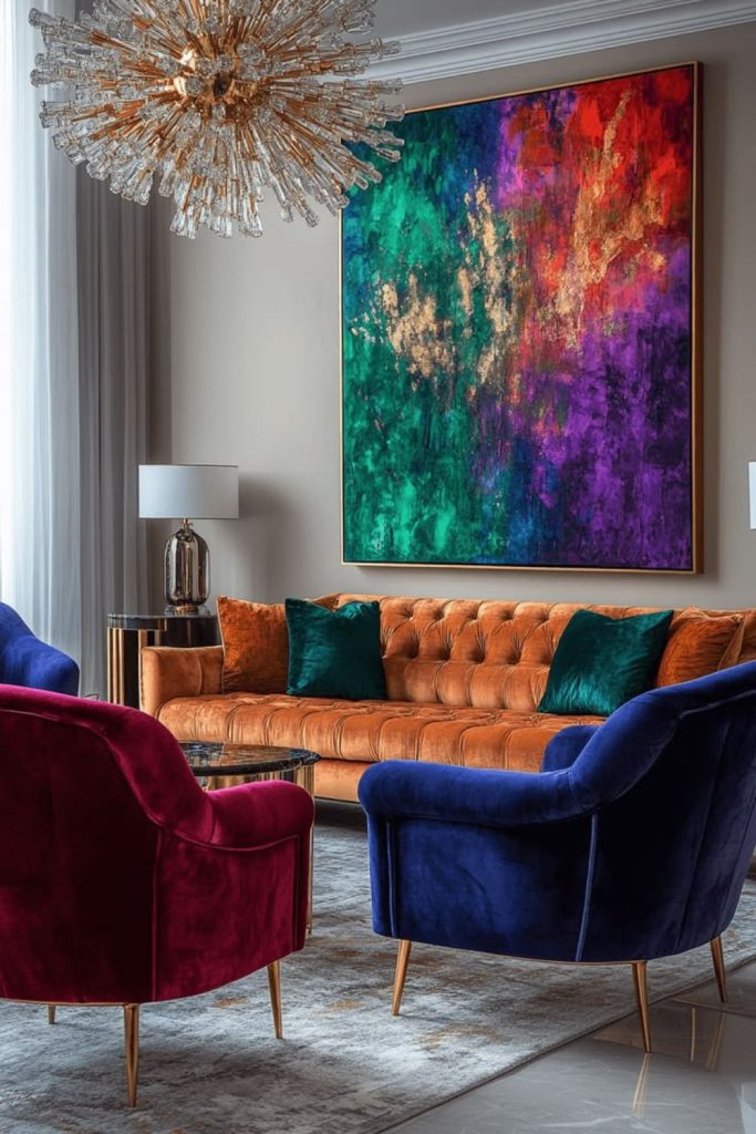 Velvet jewel-tone broken plan lounge.