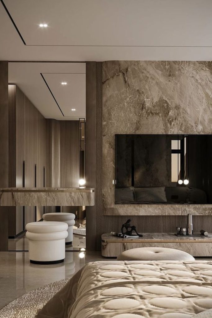 Velvet stone elegant modern bedroom decor.