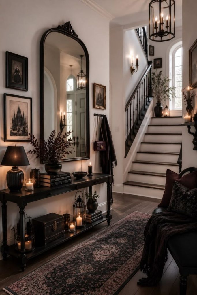 Victorian black lace Halloween entry display.
