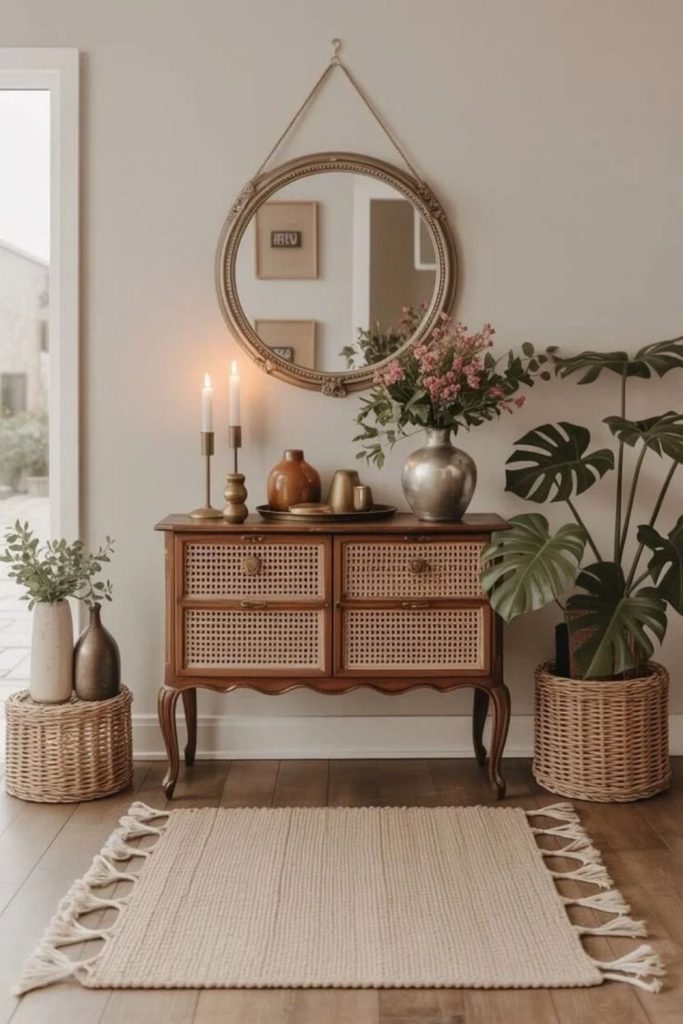 Eclectic entryway with vintage decor