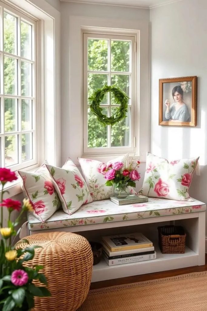 Vintage floral cozy window seat.