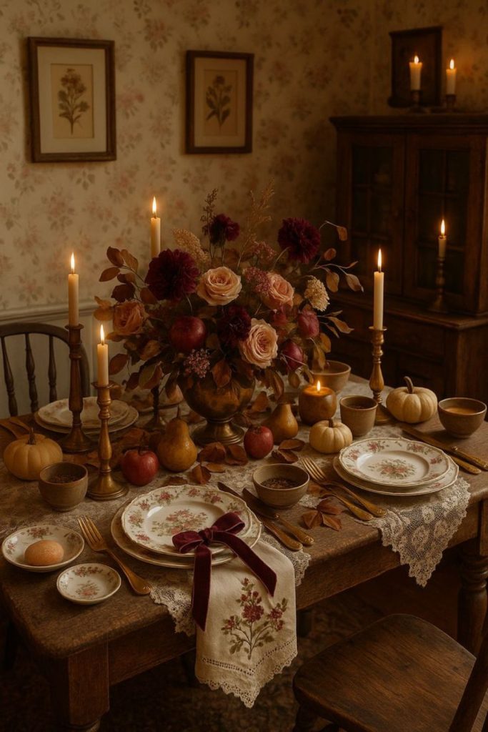 Vintage harvest Thanksgiving table decor