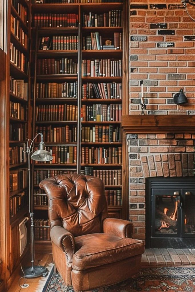 Vintage scholar library with antique furniture.