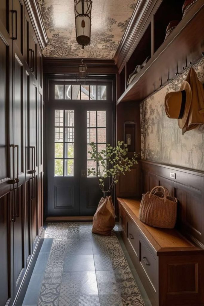 Vintage utility mudroom storage space