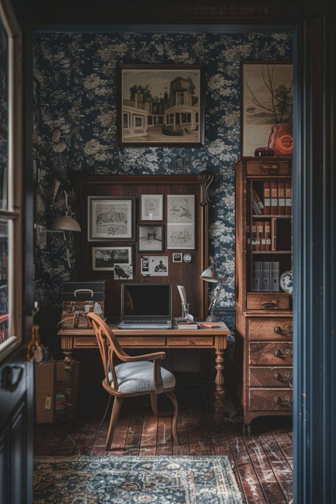 Vintage box room writing space design.