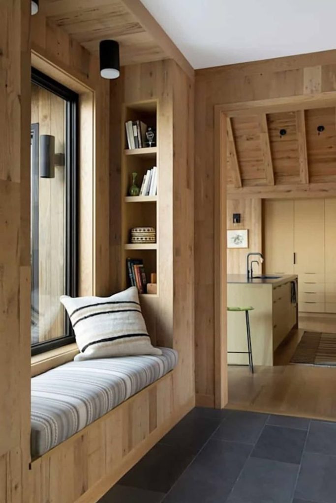 Warm rustic box room retreat interior.