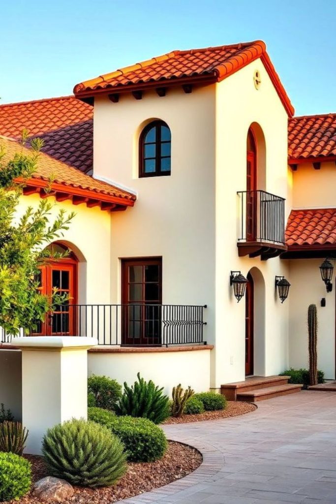 Warm white house with muted terracotta.
