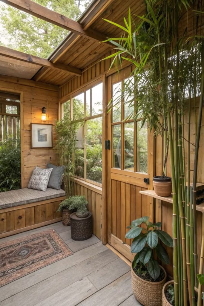 Warm wood garden room retreat.