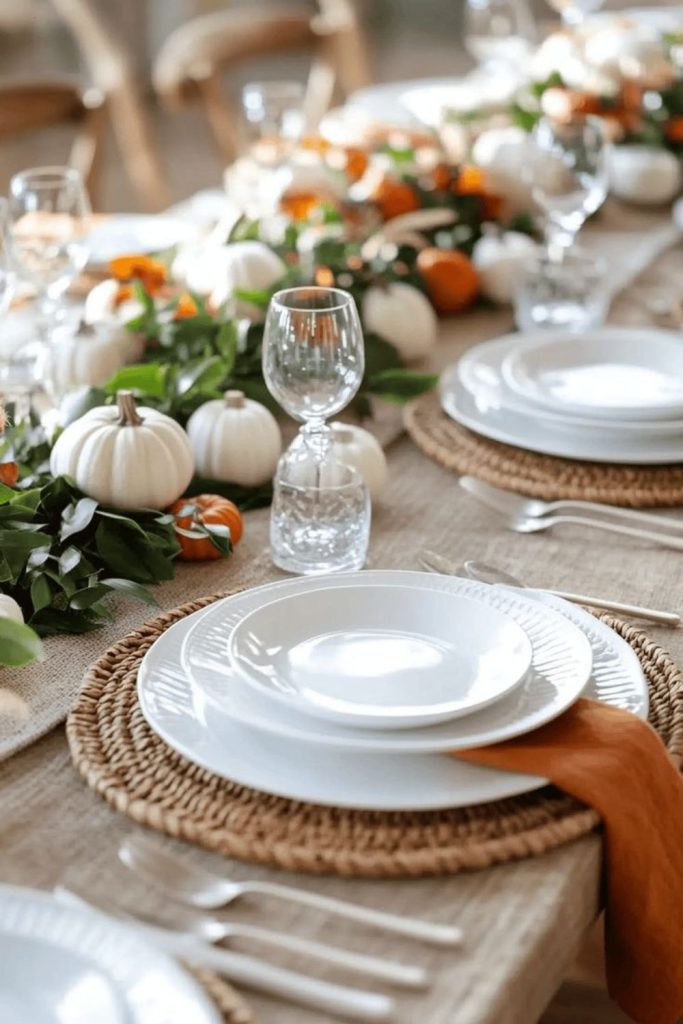 Elegant white pumpkin Thanksgiving centerpiece
