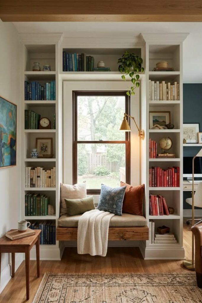 Window alcove built-in book nook.