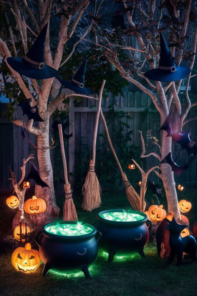 Enchanted witch porch with magical decorations.