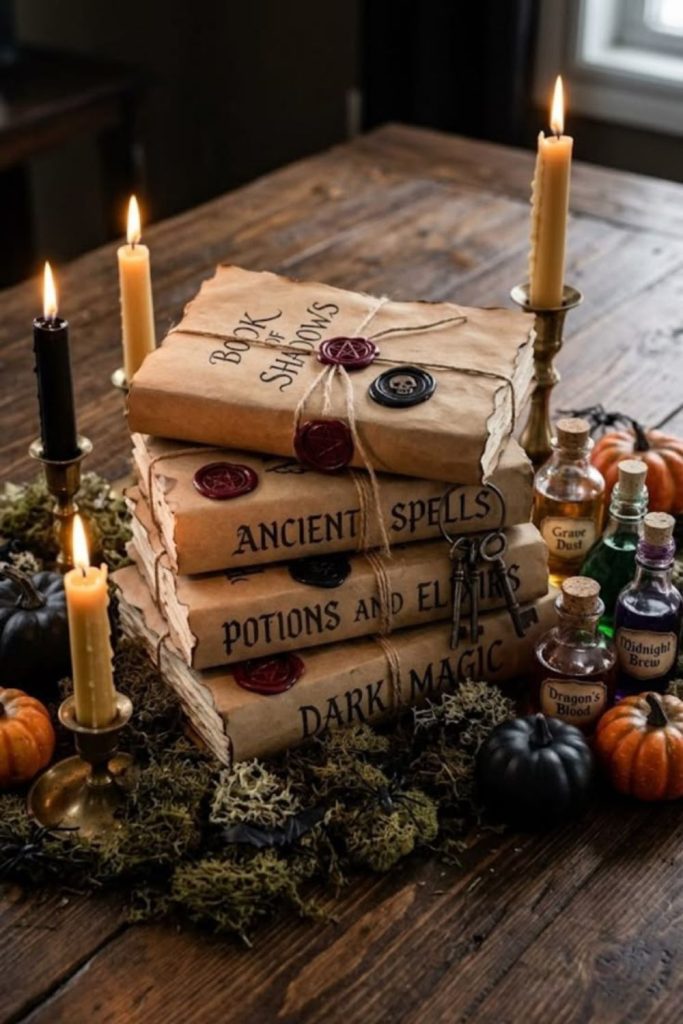 DIY witch spellbook Halloween table decor