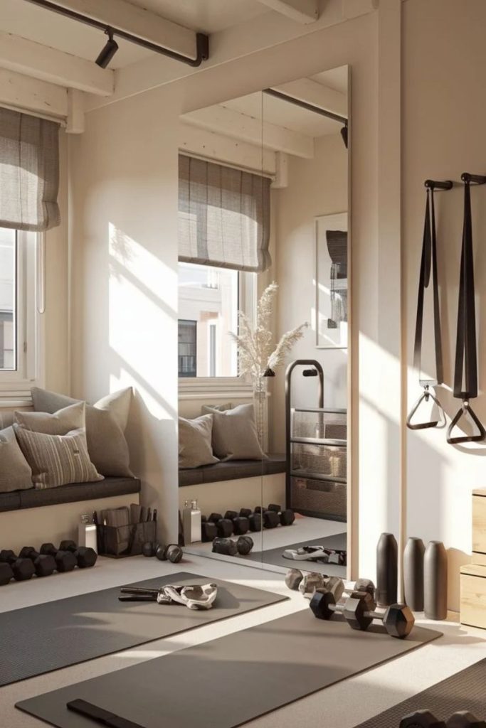 Peaceful yoga and wellness room.