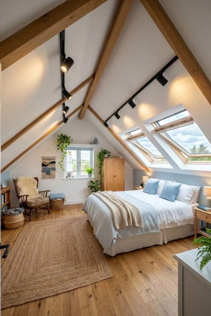 Airy family attic bedroom setup