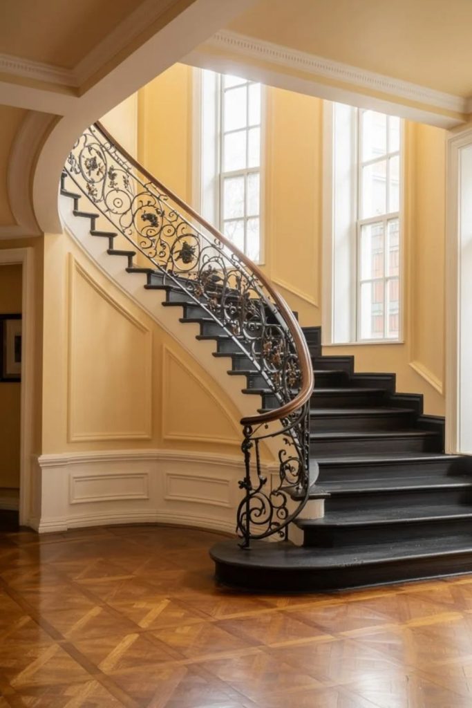 Arched staircase with elegant architectural details.