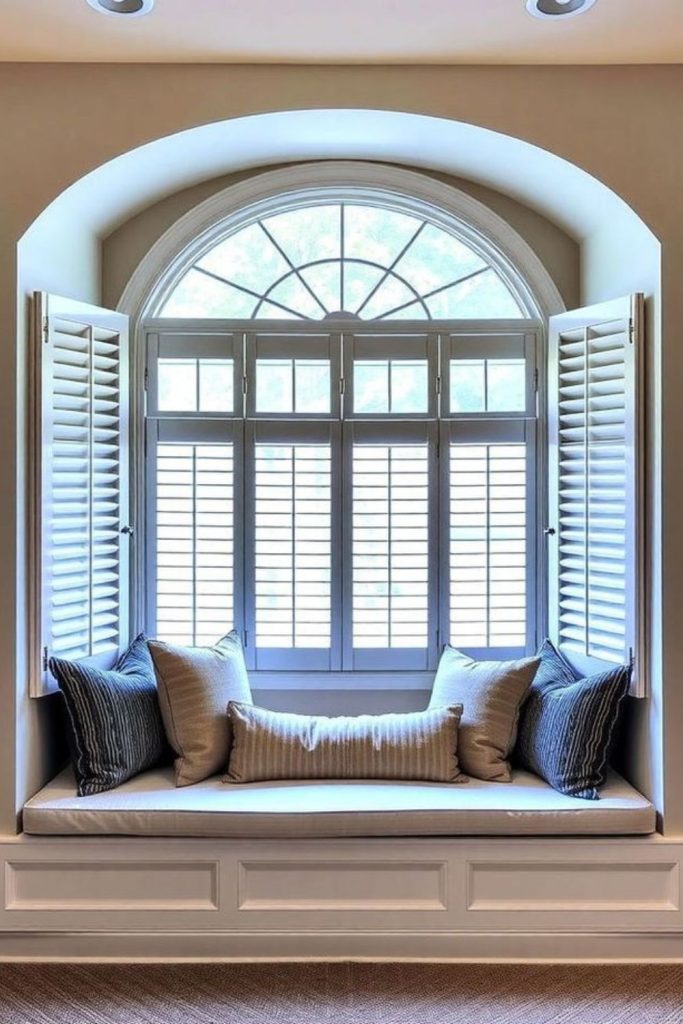 Contemporary black-framed bay window.