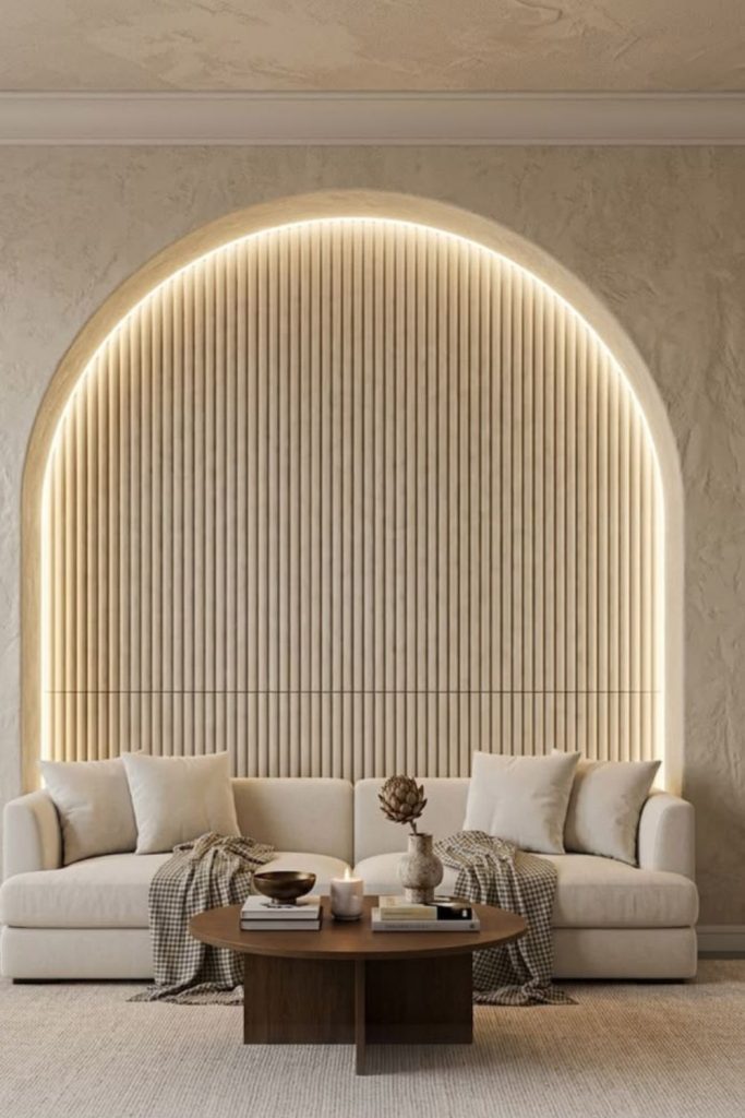 Arched niche decorative wall paneling.