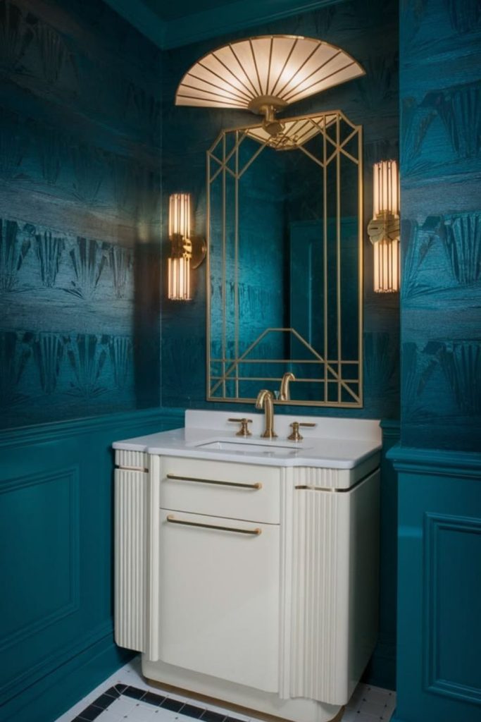 Glamorous Art Deco powder room.