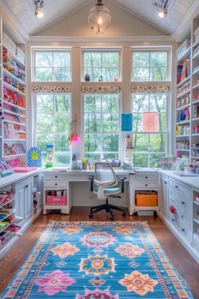 Artist loft studio with creative workspace.