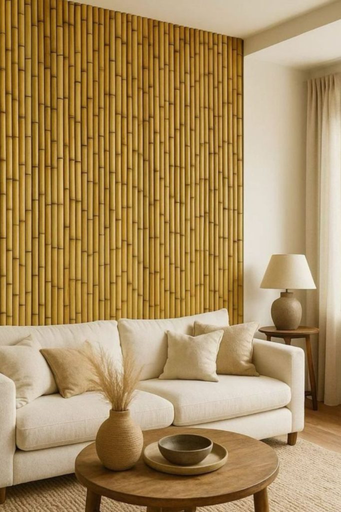 Natural bamboo textured wall paneling.