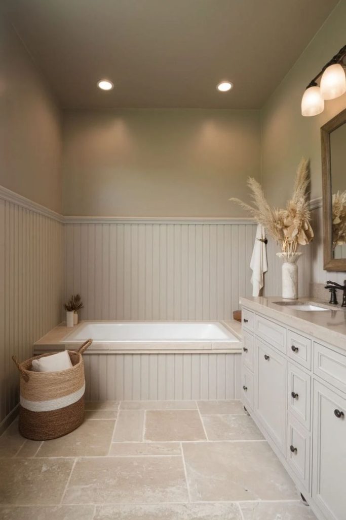 Bathroom beadboard wainscoting wall design