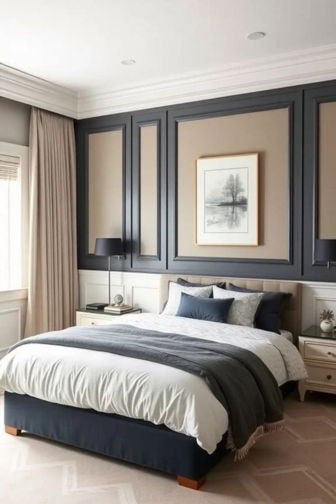 Bedroom accent wainscoting panel wall
