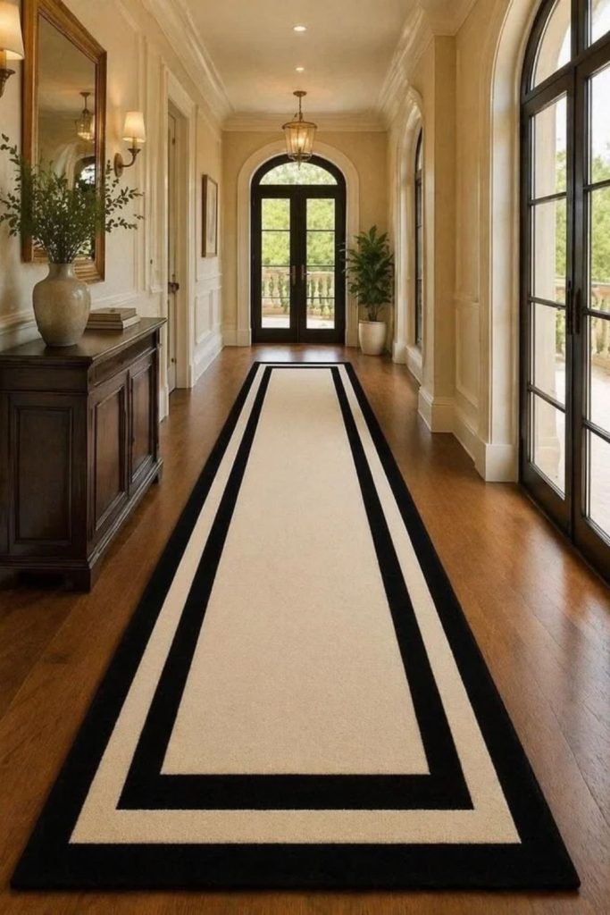Classic black border hallway runner.