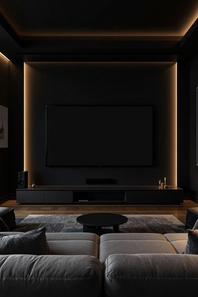 Dramatic black box home theater.