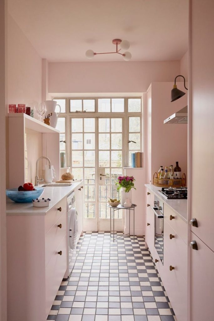 Black blush glamorous checkerboard floor.