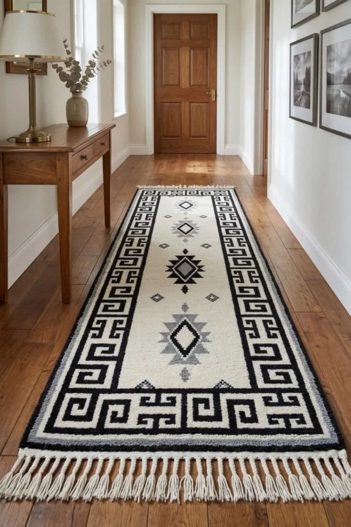 Black ivory tribal hallway runner.