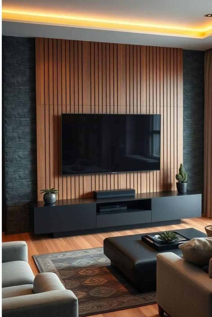 Black oak contrasting wall panel design.