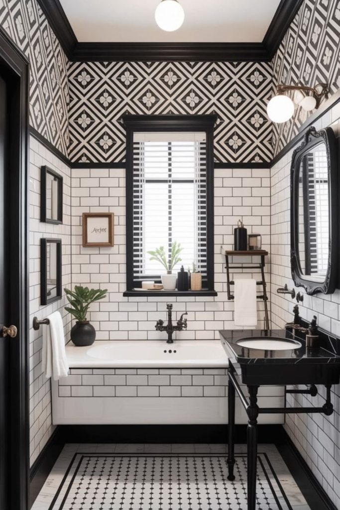 Classic black white powder room.
