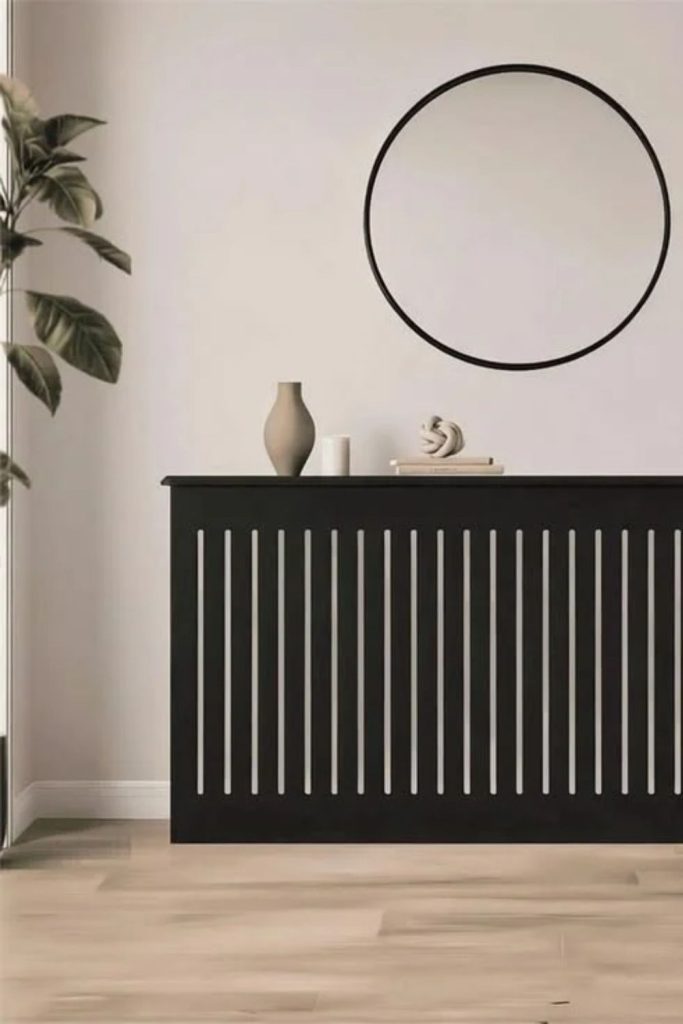 Black and white grid radiator cover.