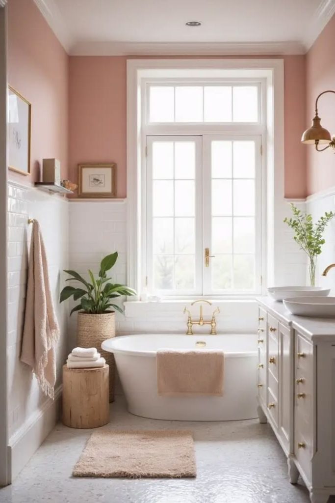 Elegant blush pink ensuite bathroom.