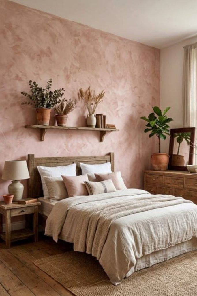 Dusty blush romantic limewash wall.