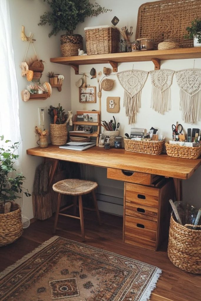 Bohemian craft room with woven accents.
