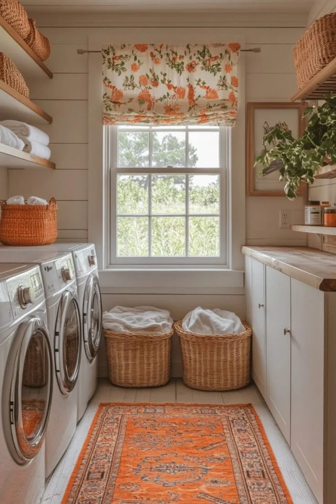 Boho utility room with natural textures.