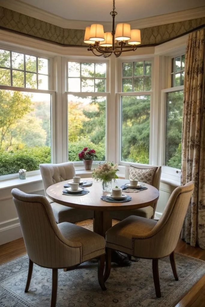 Charming bay window breakfast corner.