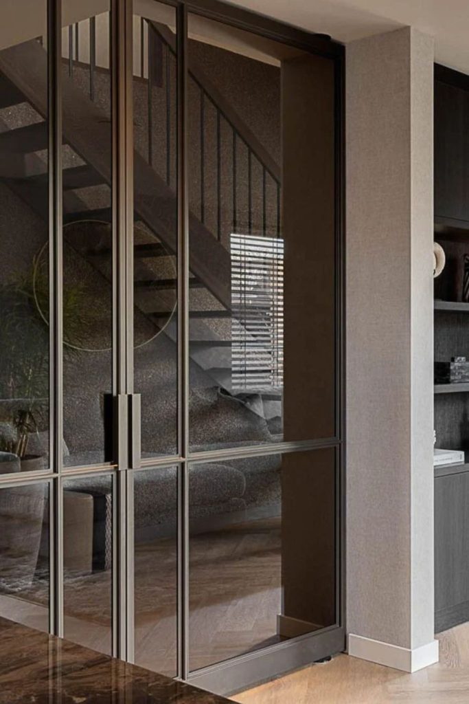 Elegant bronze Crittall glass door