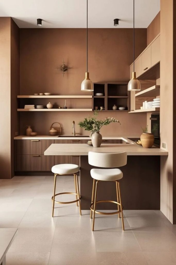 Caramel and chocolate kitchen contrast
