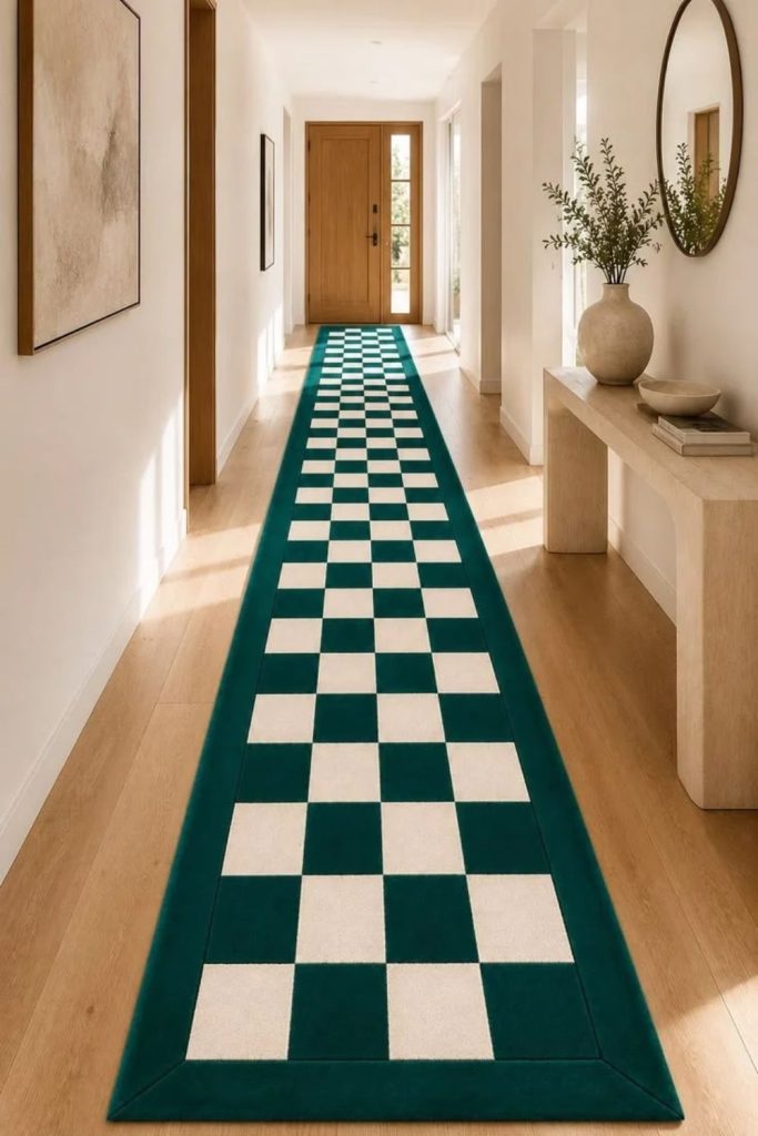 Checker stripe hallway runner design.